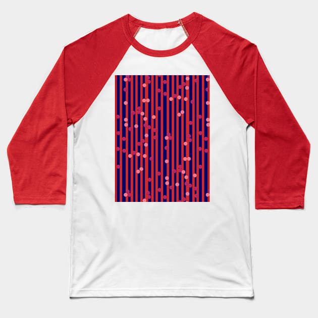 Stripes, Dots - Blue and Red Baseball T-Shirt by MitaDreamDesign